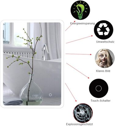 Дзеркало для ванної кімнати Kedia LED з підсвічуванням, 100x60 см та 120x70 см (білий)