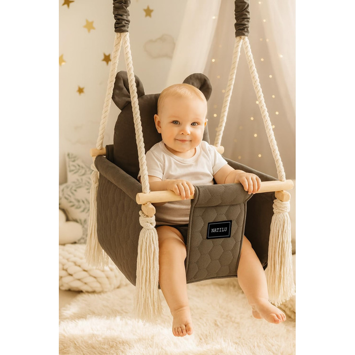 Дитяча гойдалка для дому та вулиці Bär Light Velvet | Дерев'яна гойдалка для дітей | Гойдалка для дверного отвору