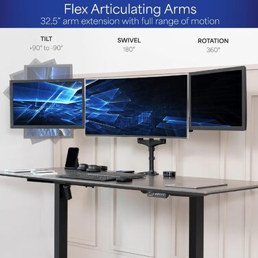 Тримач для двох моніторів VIVO STAND-V002KW – регульована висота, повний діапазон руху, настільний кріплення VESA, білий (для моніторів 32-43 дюймів)