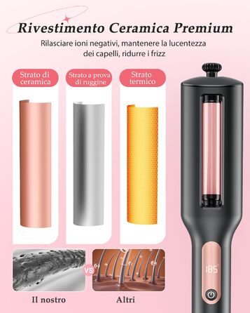 4-в-1 Випрямляч та завивачка для волосся - 22/25/32/38 мм, для створення хвиль, 4 температури (140-210°C), 3 насадки, чорний, Rose