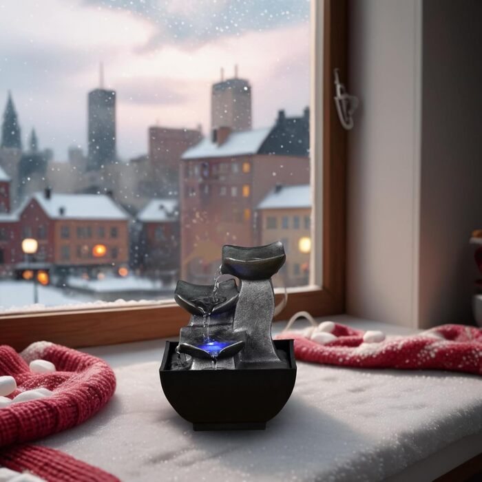 Фонтан для дому Zen'Light Boro: розслаблюючий водоспад з LED-підсвіткою для вітальні, спальні, офісу. Ідеальний для медитації та релаксації. Замкнутий цикл, H 18 см