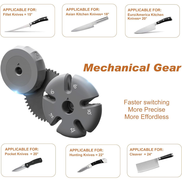 Професійний ручний точило для ножів з 5 кутами, дизайн UK, 3-ступеневе точіння роликами, для кухонних, хвилястих, хлібних, кишенькових та мисливських ножів, ножиць, чорний колір, 26 см