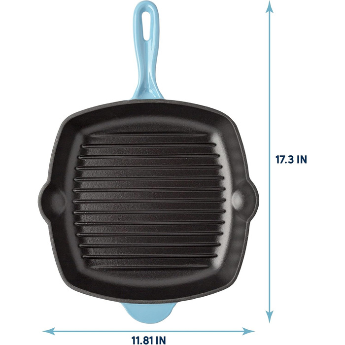 Квадратна сковорода для гриля Country Living з емальованого чавуну, антипригарне покриття, виливний носик, посуд для кухні та вулиці, блакитна, 28 см