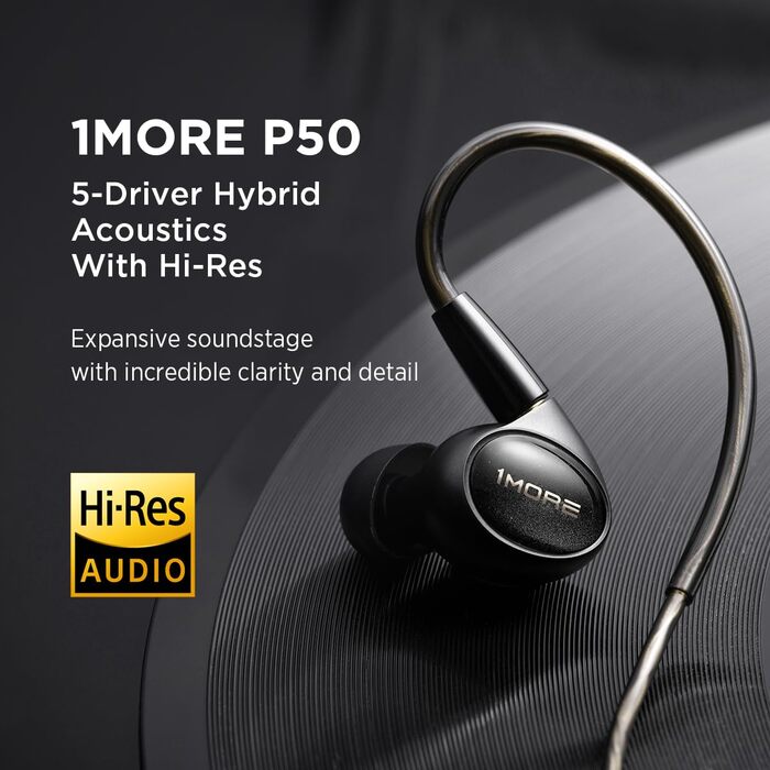 Навушники 1MORE P50 з MMCX кабелем, Hi-Res Audio, 3.5mm, глибокий бас, мікрофон, керування, для музики та ігор