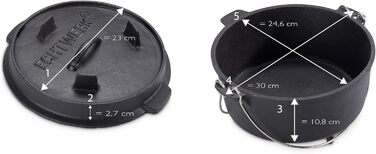 Нідерландський казанок Echtwerk Dutch Oven з чавуну, 4.9 л, готовий до використання, кришка-сковорода, для гриля, чорний, лімітована серія