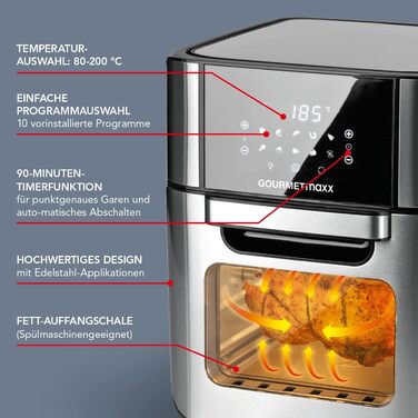 Фритюрниця GOURMETmaxx Digital XXL 12 л, нерж. сталь, 10 програм, таймер, аксесуари для посудомийки