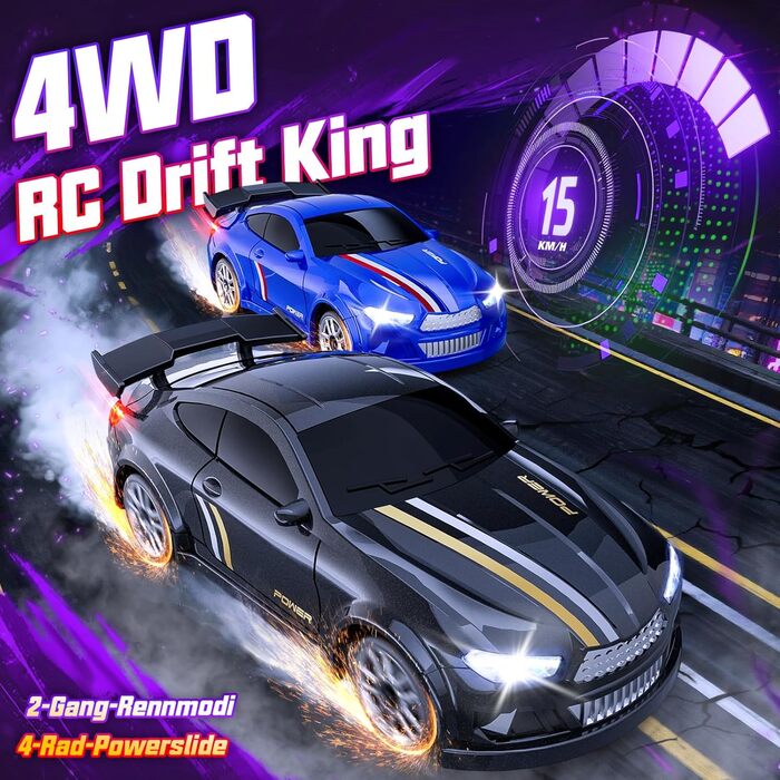 RC Дрифт-кар Mini Drift 1/64 з LED підсвіткою, 2 режими швидкості, чорний. Радіокерована іграшка для дітей та дорослих з перешкодами та килимком для перегонів