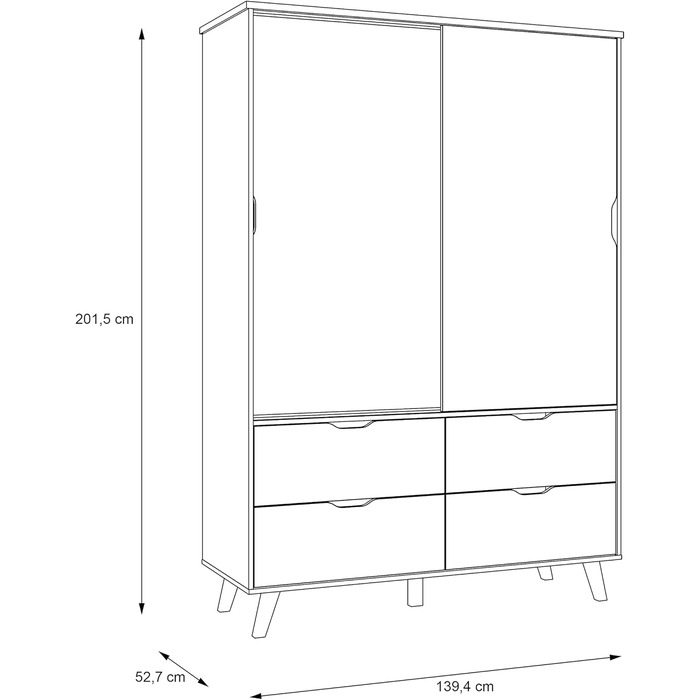 Шафа Forte VANKKA, дуб/білий, 154.7x86.3x42 см, 2 дверцята, 4 шухляди