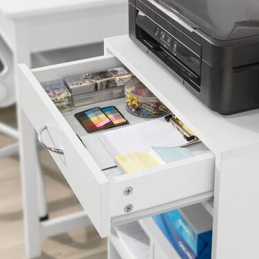 Столик для принтера SoBuy FBT106-W з роликами, 50x75x40 см: мобільний стіл-підставка з шухлядою для офісу та дому