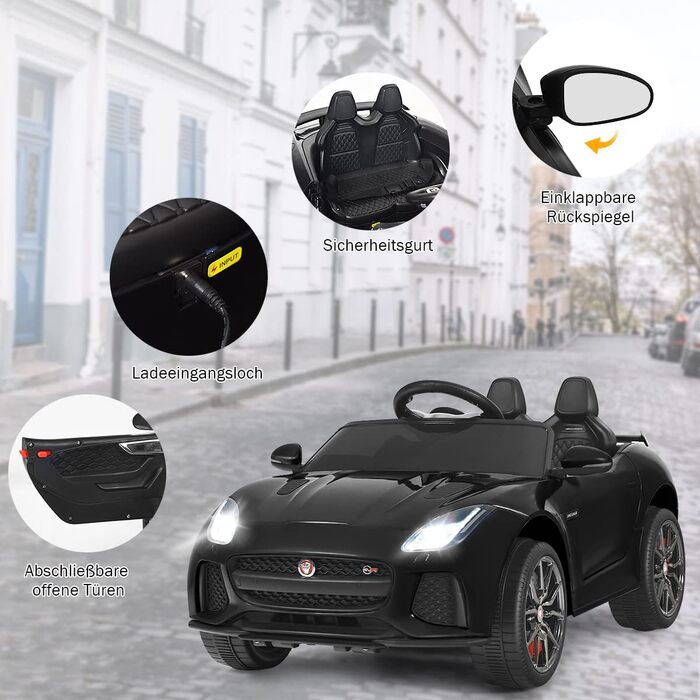 Дитячий електромобіль Jaguar COSTWAY 12V з пультом, музикою та підсвічуванням, чорний, для дітей від 3 років