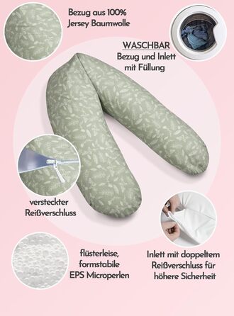 Подушка для вагітних pic Bear Classic 190 см, бавовняна подушка для сну та підтримки тіла, гіпоалергічна, колір Forest Leaves