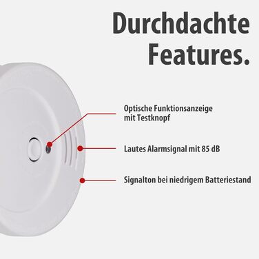 Набір димових датчиків Brennenstuhl 6x RM C 9010 з змінною батареєю (сертифіковано EN 14604, гучний сигнал) білий