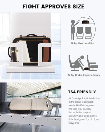 Рюкзак LOVEVOOK для ручної поклажі літака, жіночий водонепроникний рюкзак для подорожей з відділенням для взуття, 17-дюймовий рюкзак для ноутбука, 40L, 45x36x20, ручна поклажа, чорний + бежевий + каштановий