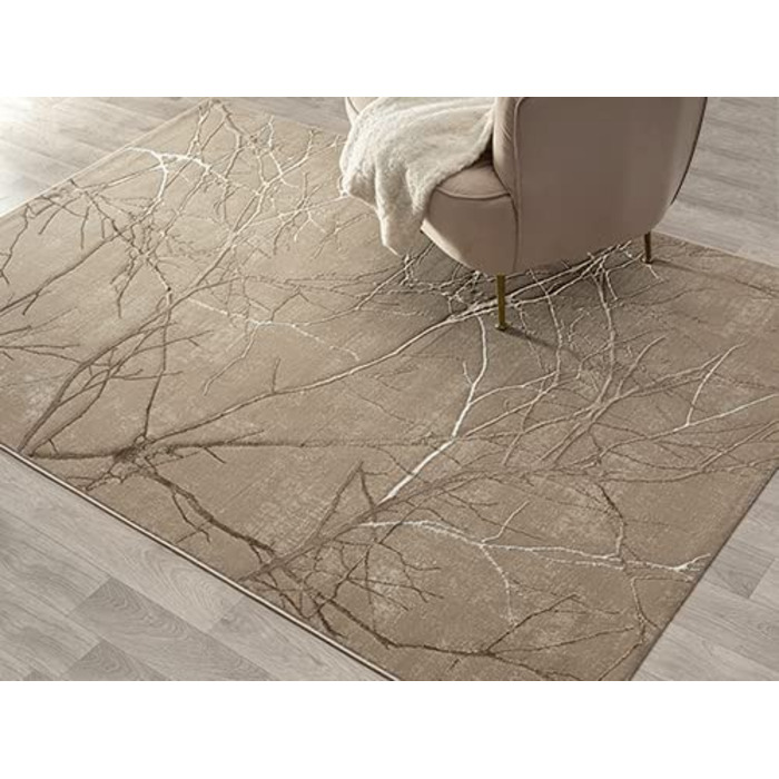 Сучасний килим для вітальні, елегантний блискучий килим з коротким ворсом для вітальні сірого кольору з золотим візерунком з срібних пір'я, килим(80 х 150 см, бежева блискавка)