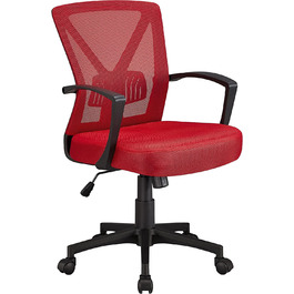 Офісне крісло Yaheetech, робоче крісло, обертове крісло з сітчастою спинкою, комп'ютерне крісло ергономічного дизайну, крісло для керівника з підлокітниками, вантажопідйомність до 136 кг (червоний)
