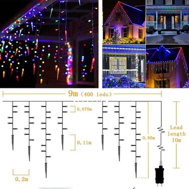EASTERNSTAR Льодогенератор світлодіодна гірлянда 20м, 200 LED, тепле біле світло, водонепроникна, для декору саду, вечірки, весілля, Різдва