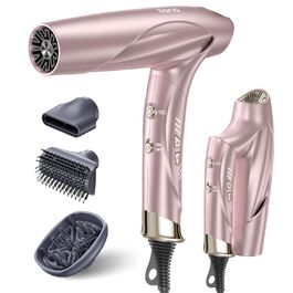 Складний туристичний фен llano Hair Dryer з дифузором, високошвидкісний іонний фен для волосся з безщітковим двигуном, швидковисихаючий фен з магнітною насадкою для дому, подорожей і салону (лід) (рожевий)