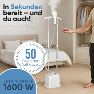 Clatronic® Вертикальний відпарювач | Швидкий старт | Знімний резервуар 1,2 л | До 60 хв. роботи | 1600 Вт | Відпарювач | 3 режими | Для делікатних тканин | TDC 3809 білий