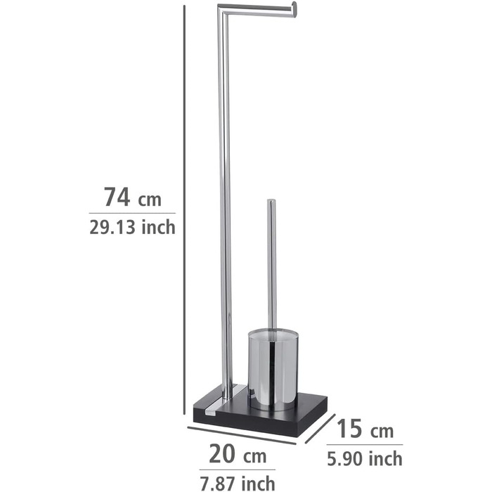 Набір для підвісного унітазу WENKO Noble White, тримач для туалетного рулону з щіткою, виготовлений з поліуретану білого кольору з хромованими деталями, 20 x 74 x 15 см (хром/чорний)