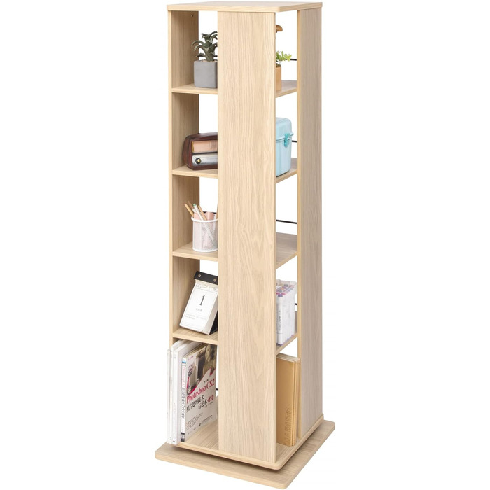 Книжкова шафа, що обертається на 360, Поворотна полиця, Поворотні меблі, 4 рівні, Економія місця, Стійка, Офіс, Спальня, Вітальня - Обертова книжкова полиця RBS-4S - (світло-коричневий, 5 полиць)