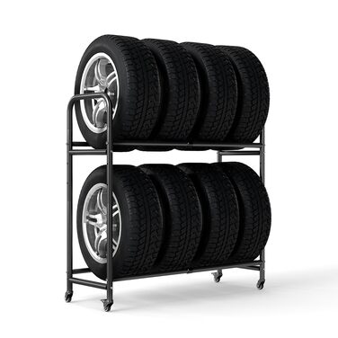Стійка для шин BAOYOUNI на 4 шини/диски, 2 яруси, регульована, на колесах, для гаража, складу, майстерні, 57,2 x 37,3 x 114,6 см