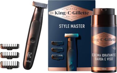 Тример для бороди KING C. Gillette Style Master, акумуляторний, 4D-лезо, зі зволожуючим кремом, вітаміном B3