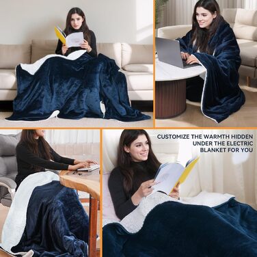 Електрична гріюча ковдра з автовимкненням, 9 режимів нагріву та 10 таймерами. Захист від перегріву, пральна, тепла ковдра для дому та офісу (Блакитна, 180x200 см)
