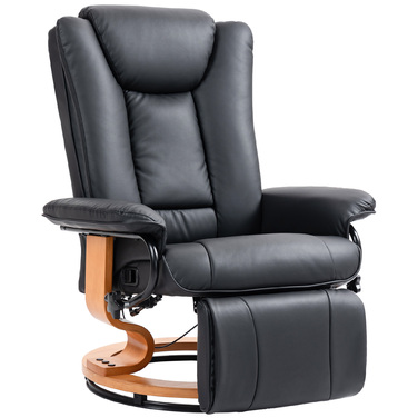 Крісло під телевізор HOMCOM Recliner Swivel з функцією відкидання та підставкою для ніг витримує до 150 кг, крісло під телевізор з імітації шкіри в чорному кольорі для вітальні