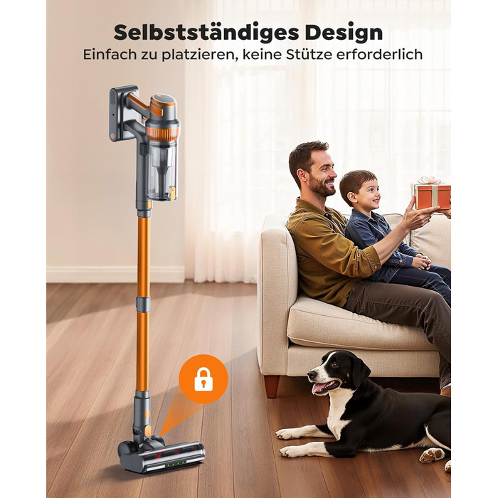 SMOTURE VAC04 Бездротовий акумуляторний пилосос, 50 000 Па потужність всмоктування, 65 хвилин роботи, самостійна підставка, гнучкий шланг, антизаплутувальна щітка, док-станція для зарядки, видалення шерсті тварин, килимів та твердих поверхонь