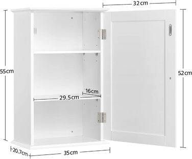 Шафа навісна Yaheetech з однією дверцятами, 35x21x55 см (білий)