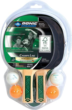 Набір для настільного тенісу з черепахою Donic Champs Line 400, 2 ракетки, 4 м'ячі хорошої якості 1* , 2 ракетки в блістері, відмінна якість відпочинку, велике оснащення для 2 гравців, 788498