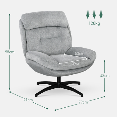 Крісло-реклайнер, поворот на 360 градусів, оксамитова тканина, вбудовані підлокітники, сталеві ніжки, сірий, чорний