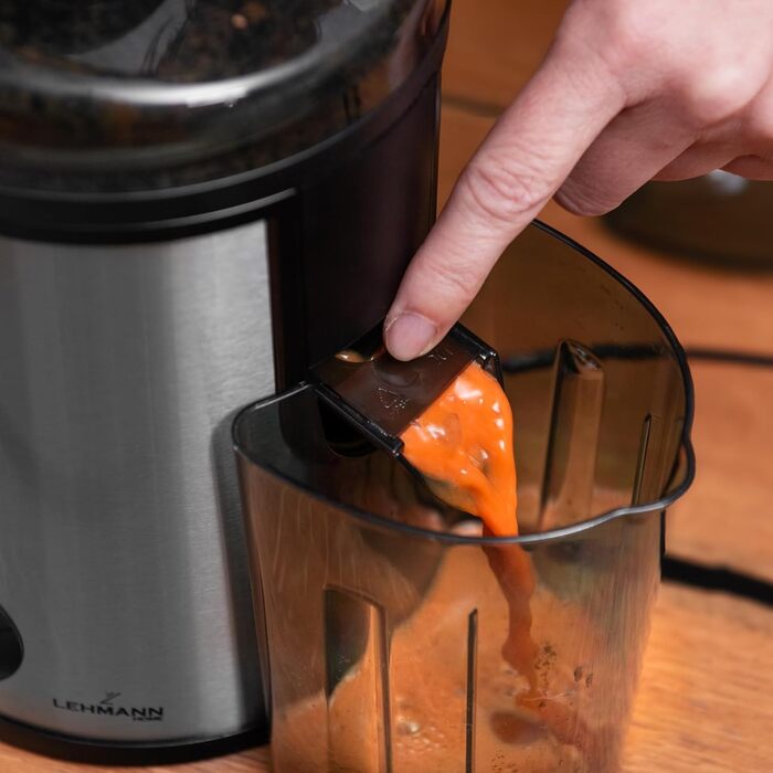 Електрична соковитискачка Lehmann: соковиті напої з овочів та фруктів, 2 швидкості, нержавіюча сталь, 1,5л контейнер для жмиху, 450мл контейнер для соку