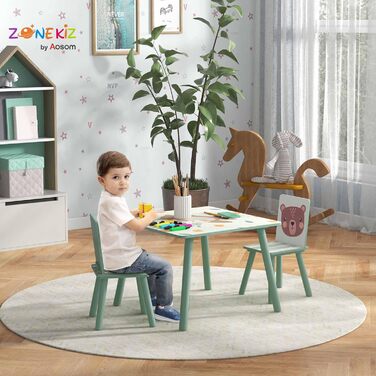 Дитячий стіл ZONEKIZ з 2 стільцями (зелений) - комплект меблів для дитячої кімнати, 3-8 років