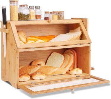 Лідер Аксесуари Хлібниця Бамбукова Хлібниця з обробною дошкою для хліба безпечне для харчових продуктів зберігання хліба простота догляду 50x25x