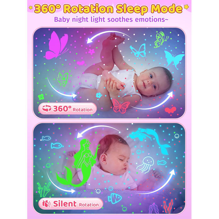 Проєктор зоряного неба One Fire Sternenhimmel для дітей: 96 режимів + 6 фільмів, нічник, обертання 360°, рожевий, з пультом ДУ, подарунок для дівчаток 1-9 років