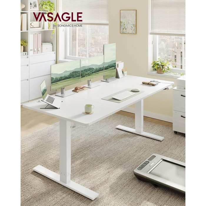 Стол для роботи VASAGLE з регулюванням висоти, USB-C, підставка для розеток, стоячий стіл, нагадування про перерви, 3 пам'яті, для офісу, 180x80 см, матовий білий (LSD146WZ02)