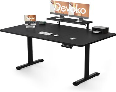 Електричний столик Devoko 160x70 см з регулюванням висоти, з підставкою для монітора, комп'ютерний, 2 функції пам'яті, вінтажний коричневий