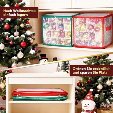 Коробка для прикрас на ялинку з регульованими перегородками, 64 відділення, 4 рівні (червоно-зелена)