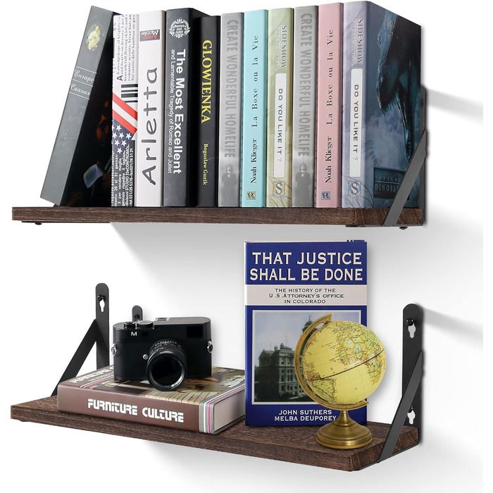 Настінна полиця з дерева Uten, рустикальна підвісна полиця з тримачем для рушників, 2 шт, темно-коричнева — для ванної, кухні, вітальні та спальні