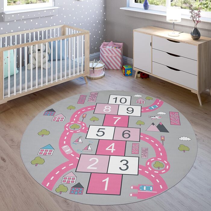Дитяча кімната Дитячий килим Ігровий килим Вуличний дизайн з надувною коробкою Play Нековзний сіро-рожевий, розмір 100x200 см