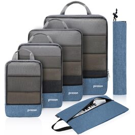 Набір компресійних органайзерів для одягу в подорожі (6 шт), стискаючі пакувальні куби для валізи та рюкзака, синій колір