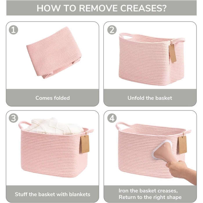 Кошики для зберігання TIMEYARD, набір 3 шт., рожеві, 33 x 25 x 22,5 см