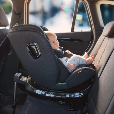 Дитяче автокрісло Aitana на 360 з поворотом ISOFIX з опорною ніжкою - Дитяче автокрісло групи 0/1/2/3 (0-36 кг/0-12 років) Автокрісло з iSize - 5-точковий ремінь безпеки - чорний (з тисненням чорний)