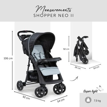 Дитяча коляска Hauck Shopper Neo II Caviar/Silver - чорно-сіра, з регульованою спинкою, від народження до 22 кг, з двома столиками та кошиком