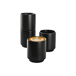 Набір чашок для капучино з 8 керамічних чашок чорного кольору-Штабельований дизайн-призначений для приготування латте-арту - 200 мл