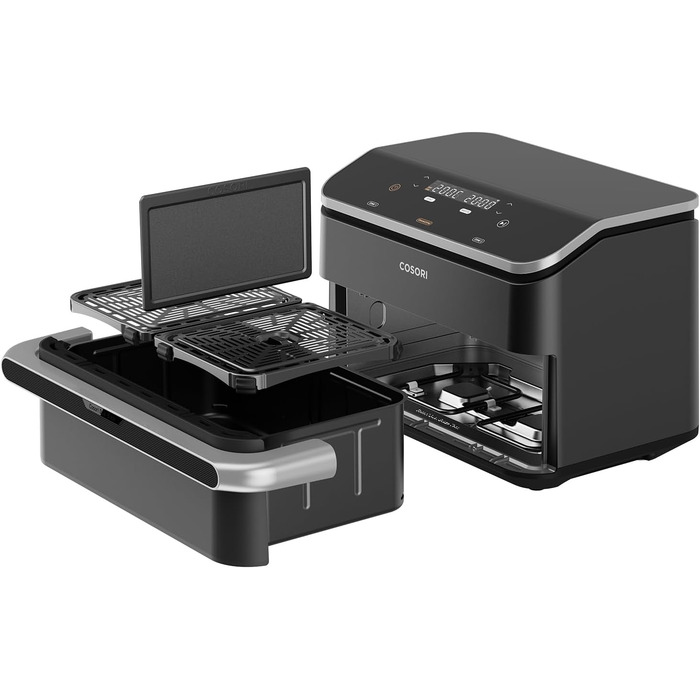 Фритюрниця COSORI з 2 камерами Dual Blaze TwinFry 10L, з 4 нагрівальними елементами, чорний/сріблястий