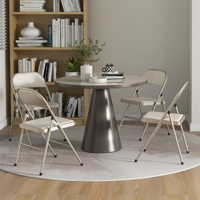 Набір з 4-х розкладних стільців HOMCOM – портативні офісні стільці зі сталевими ніжками. Зручні складні стільці для офісу, рецепції, зони очікування, з дизайном під льон, бежевого кольору.