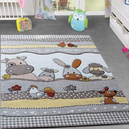 Домашній дитячий килим TT, дизайн ферми, забавні тварини, Килимки для дитячої кімнати бежево-кремового кольору, розмір 120x170 см (133 см в квадраті)