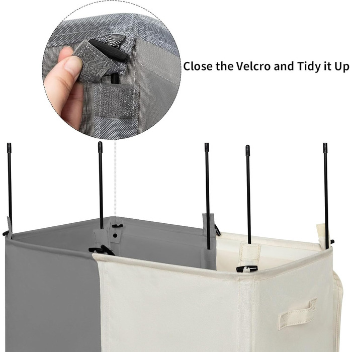 WOWLIVE Кошик для білизни з кришкою, великий, розкладний, 2 секції, з ручками (154л, Бежевий+сірий)